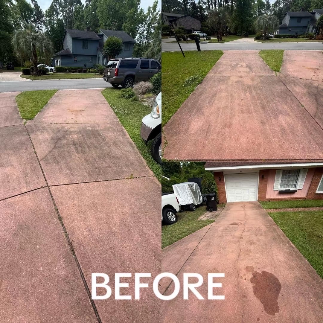 Driveway before pressure washing
